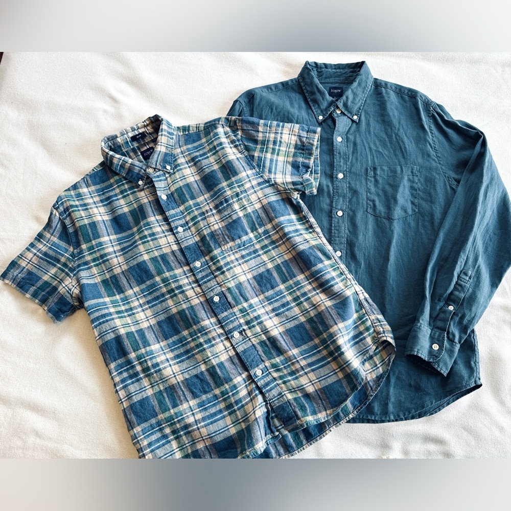 2 JCREW Men’s Linen Blend Button Down Shirts |
Short & Long Sleeve size Large